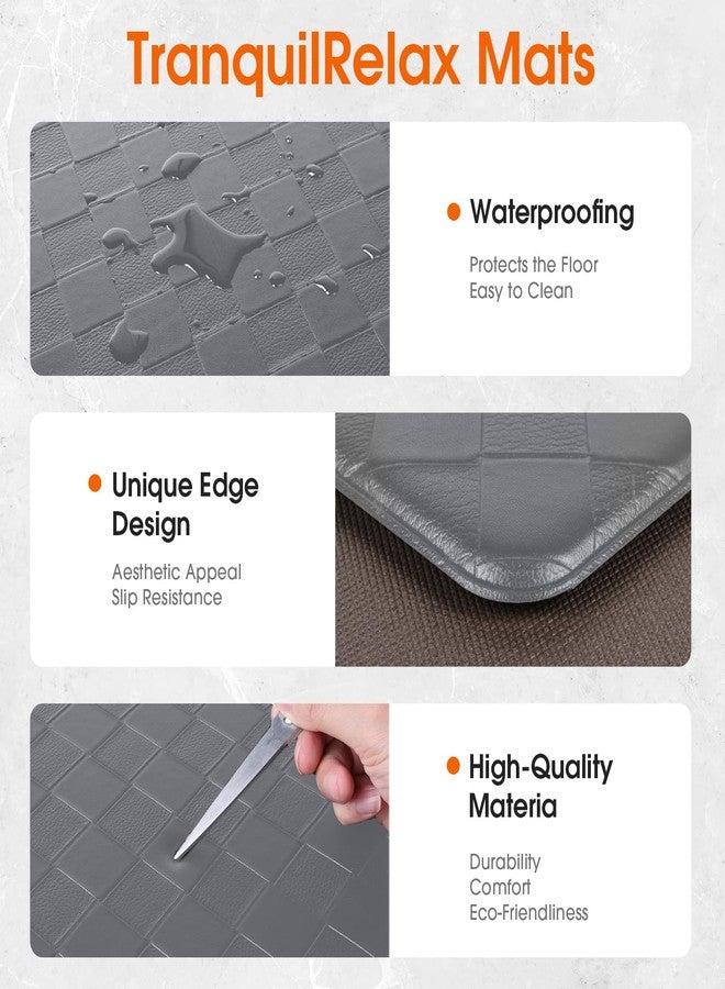 TranquilRelax Kitchen Mats, 2PCS Kitchen Rugs, Cushioned Anti Fatigue Kitchen Mats for Floor, Non-Slip Standing Desk Mat, Waterproof Kitchen Rug Set for Kitchen Floor Office,17.3"×30"+17.3"×59" Grey - Image 3