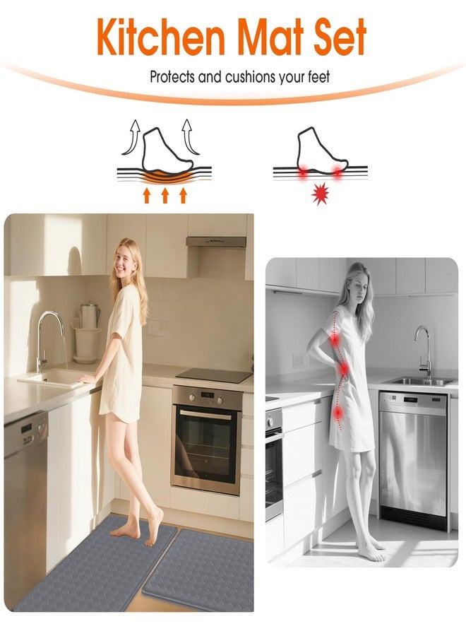 TranquilRelax Kitchen Mats, 2PCS Kitchen Rugs, Cushioned Anti Fatigue Kitchen Mats for Floor, Non-Slip Standing Desk Mat, Waterproof Kitchen Rug Set for Kitchen Floor Office,17.3"×30"+17.3"×59" Grey - Image 5