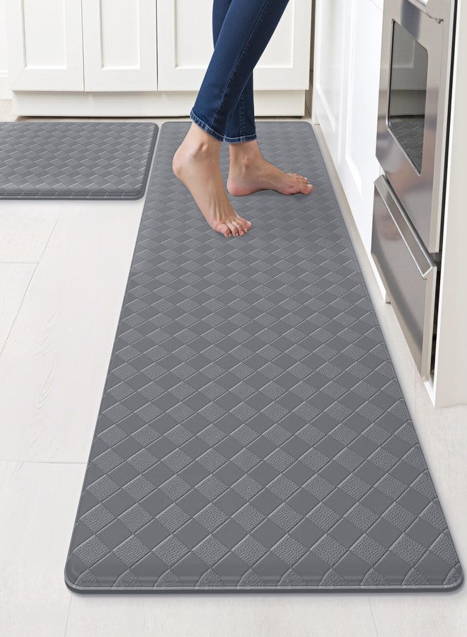 TranquilRelax Kitchen Mats, 2PCS Kitchen Rugs, Cushioned Anti Fatigue Kitchen Mats for Floor, Non-Slip Standing Desk Mat, Waterproof Kitchen Rug Set for Kitchen Floor Office,17.3"×30"+17.3"×59" Grey - Image 1