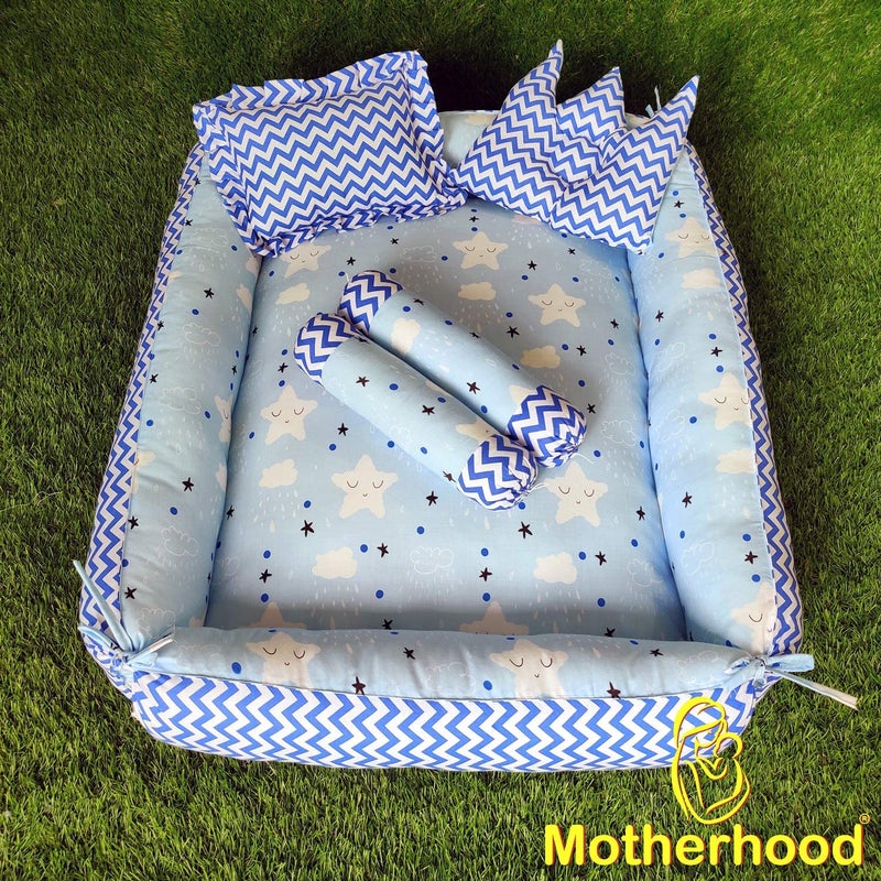 MOTHERHOOD MOTHERHOOD 1 Box Baby Tub Bed with 1 Baby Cradle Hammock 1 Large Baby Blanket 1 Baby Mattress and 4 pc Baby Pillow Luxury Baby Mattress Bed Sleeper Bedding Set coSleeper Sky - Image 4