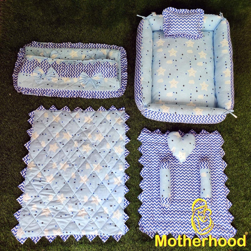 MOTHERHOOD MOTHERHOOD 1 Box Baby Tub Bed with 1 Baby Cradle Hammock 1 Large Baby Blanket 1 Baby Mattress and 4 pc Baby Pillow Luxury Baby Mattress Bed Sleeper Bedding Set coSleeper Sky - Image 2