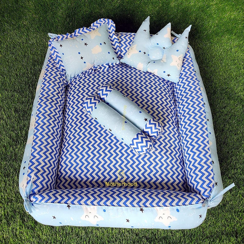 MOTHERHOOD MOTHERHOOD 1 Box Baby Tub Bed with 1 Baby Cradle Hammock 1 Large Baby Blanket 1 Baby Mattress and 4 pc Baby Pillow Luxury Baby Mattress Bed Sleeper Bedding Set coSleeper Sky - Image 5