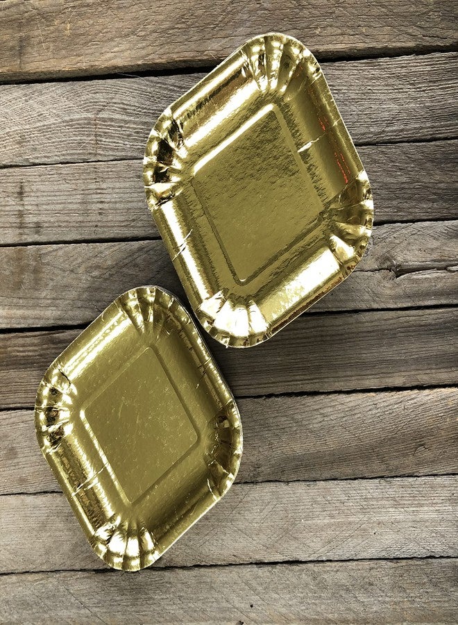 Outside the Box Papers Gold Foil Mini Dessert Paper Plates - Appetizer Plate - Charcuterie Plate - Valentine- Wedding Tableware - Heavyweight - 4 x 4 Inches - 50 Pack - Image 3