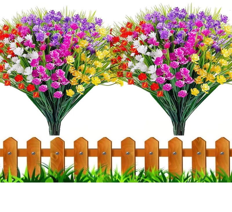 HBell 10Pcs Artificial Flowers Outdoor Decorations Greenery Shrubs Plants Artificial Plastic Flowers UV Resistant No Fade Fake Flower Indoor Outside Hanging Plants Home Garden Porch Decor Multi
