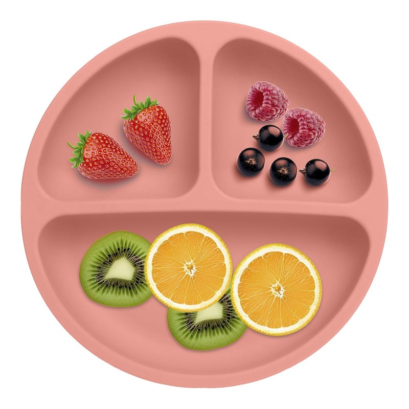 PEEPER Baby Suction Plates for Baby Feeding with 4 Strong Suction Cups, Silicone Toddler Plates with Deep Divided for Kids to Feed Themselves, Dish Washer & Micro-Wave Oven Safe (Pink) - Image 1