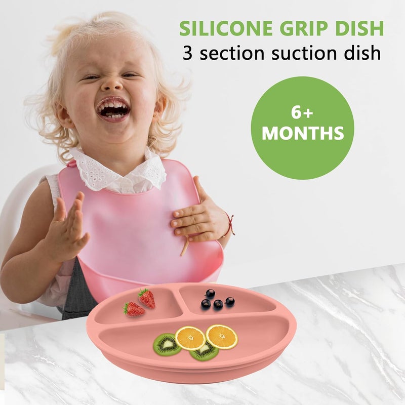 PEEPER Baby Suction Plates for Baby Feeding with 4 Strong Suction Cups, Silicone Toddler Plates with Deep Divided for Kids to Feed Themselves, Dish Washer & Micro-Wave Oven Safe (Pink) - Image 5