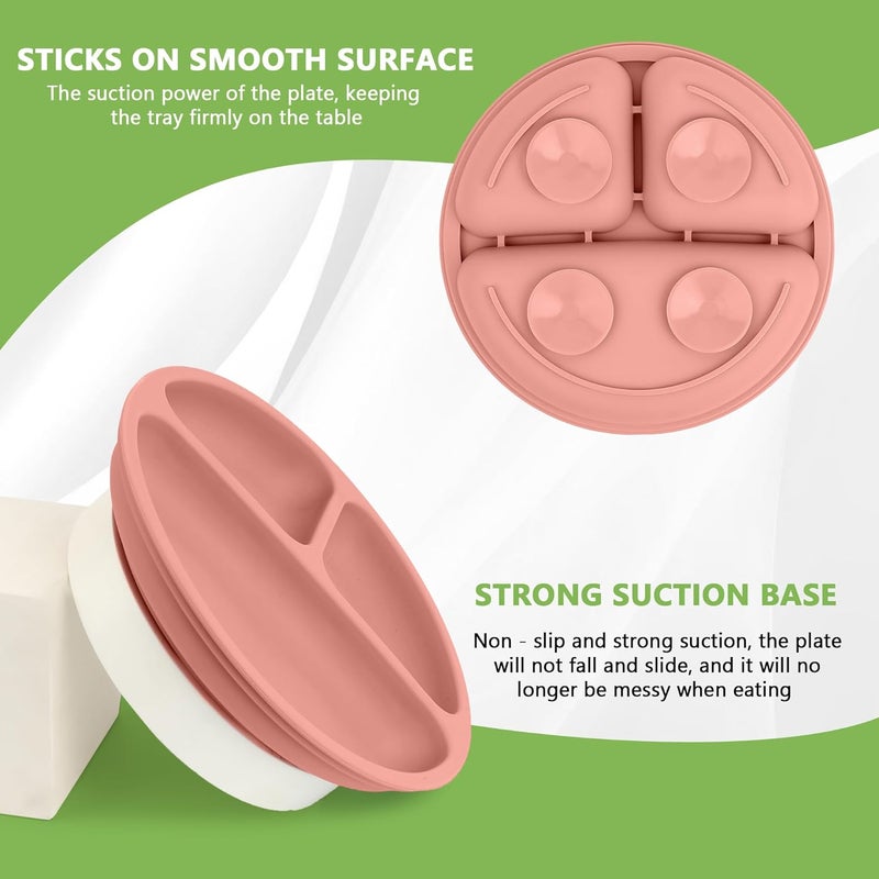 PEEPER Baby Suction Plates for Baby Feeding with 4 Strong Suction Cups, Silicone Toddler Plates with Deep Divided for Kids to Feed Themselves, Dish Washer & Micro-Wave Oven Safe (Pink) - Image 3