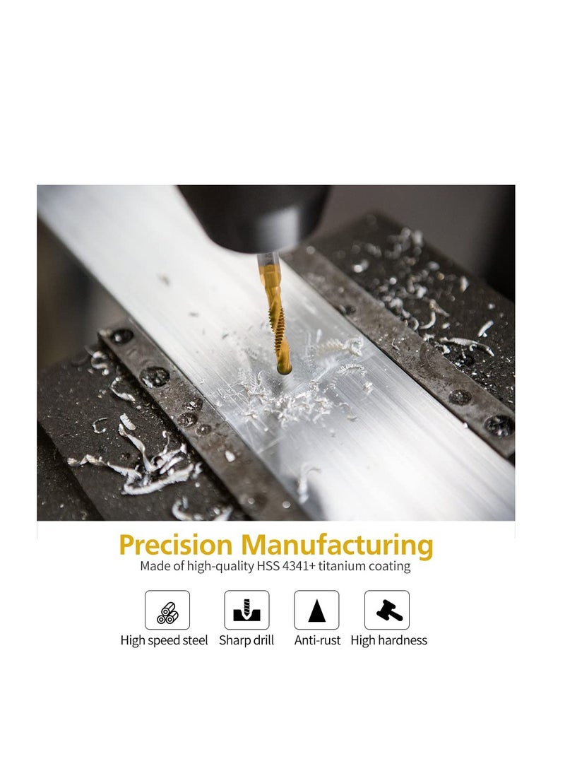 Titanium Combination Drill, Tap Bits Set, 13pcs SAE/Metric Drill Tap Bits Set, with Quick Change Adapter, 3-in-1 Tap Drill Bits, for Drilling, Tapping and Countersinking - Image 4