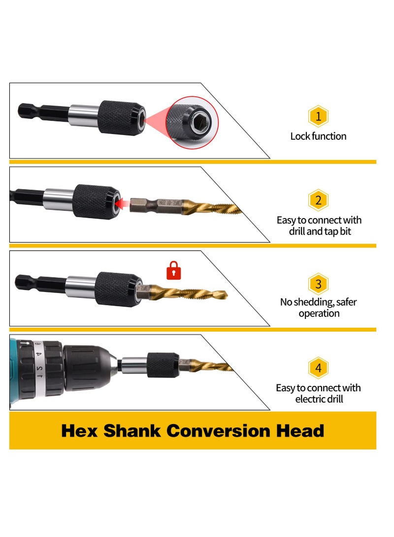 Titanium Combination Drill, Tap Bits Set, 13pcs SAE/Metric Drill Tap Bits Set, with Quick Change Adapter, 3-in-1 Tap Drill Bits, for Drilling, Tapping and Countersinking - Image 5