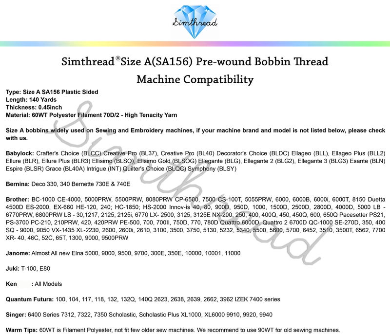 Simthread 25pcs White Prewound Bobbin Thread Size A Class 15 (SA156) 60WT with Clear Storage Plastic Case Box 70D/2 for Brother Embroidery Thread Sewing Thread Machine DIY - Image 5