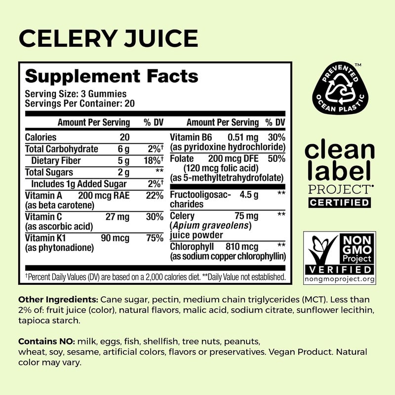 HUM The First Prebiotic Celery Juice Fiber Gummies Supports Detoxification A Daily Green Boost Includes Celery Juice Chlorophyll Prebiotic Fiber 60Count - Image 5
