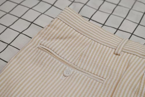 PopEle Leisure Mens Beige Striped Seersucker Slim Fit Suit Grooms Lightweight Sear Sucker Suit for Wedding - Image 4