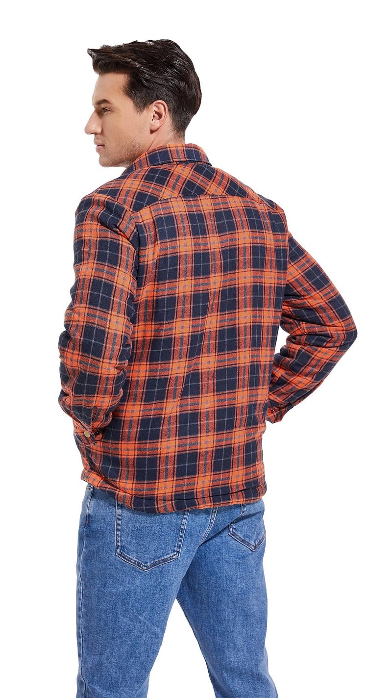 Puwasa Men's Sherpa Lined Cotton Flannel Shirt Jacket Plaid Button Up Jacket Coat for Men with Pocket Orange Small - Image 5