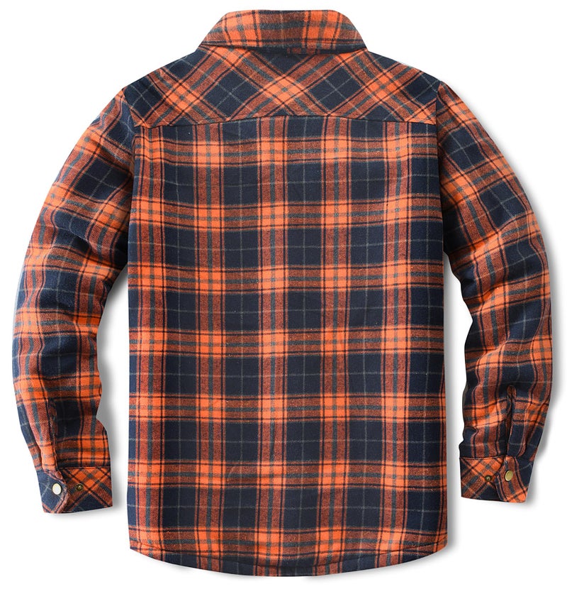 Puwasa Men's Sherpa Lined Cotton Flannel Shirt Jacket Plaid Button Up Jacket Coat for Men with Pocket Orange Small - Image 2