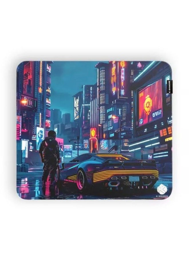 K Gaming Large Gaming Mouse Pad, Cyber City Design with Smooth Glide Surface and Stitched Edges