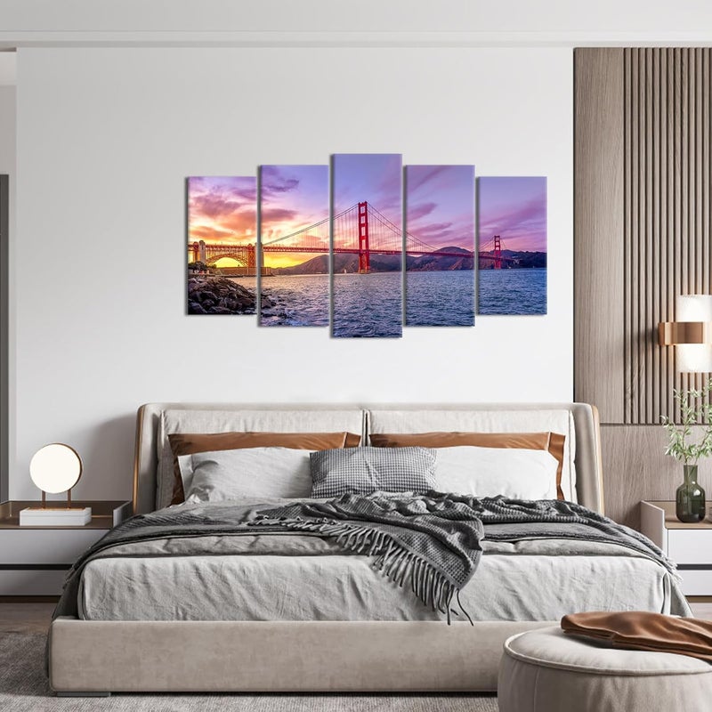 Kalormore 5 Piece Golden Gate Bridge Canvas Wall Art - Image 4