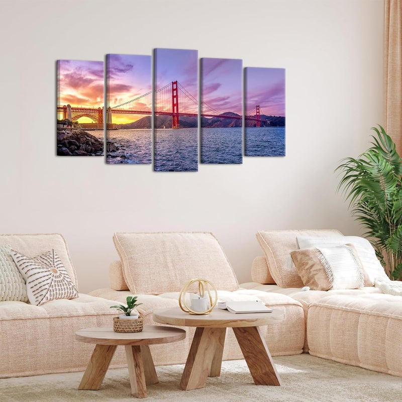 Kalormore 5 Piece Golden Gate Bridge Canvas Wall Art - Image 3