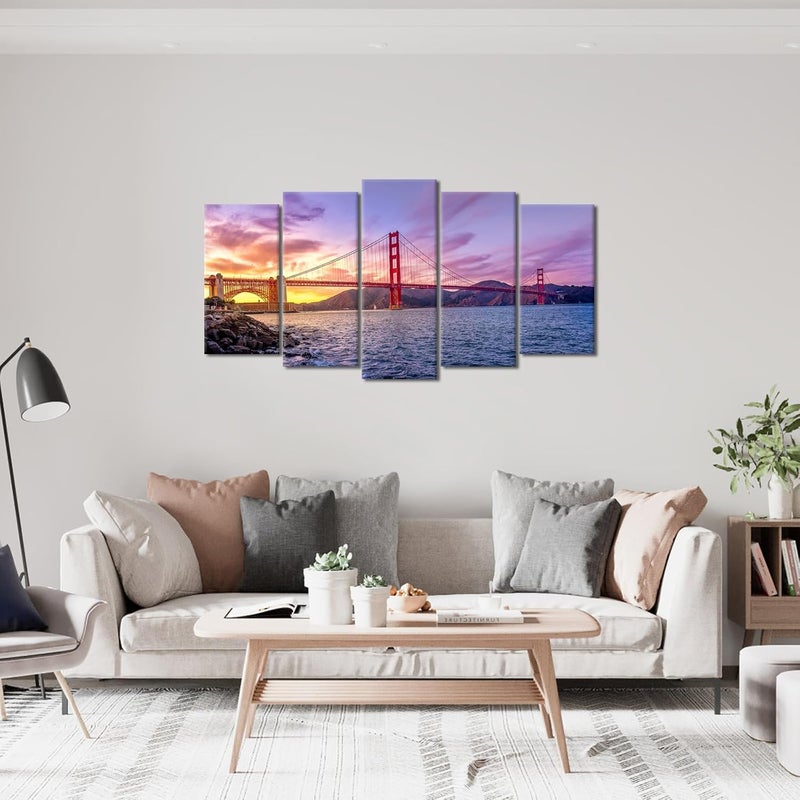 Kalormore 5 Piece Golden Gate Bridge Canvas Wall Art - Image 5