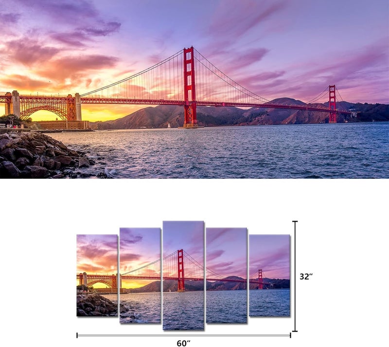 Kalormore 5 Piece Golden Gate Bridge Canvas Wall Art - Image 2