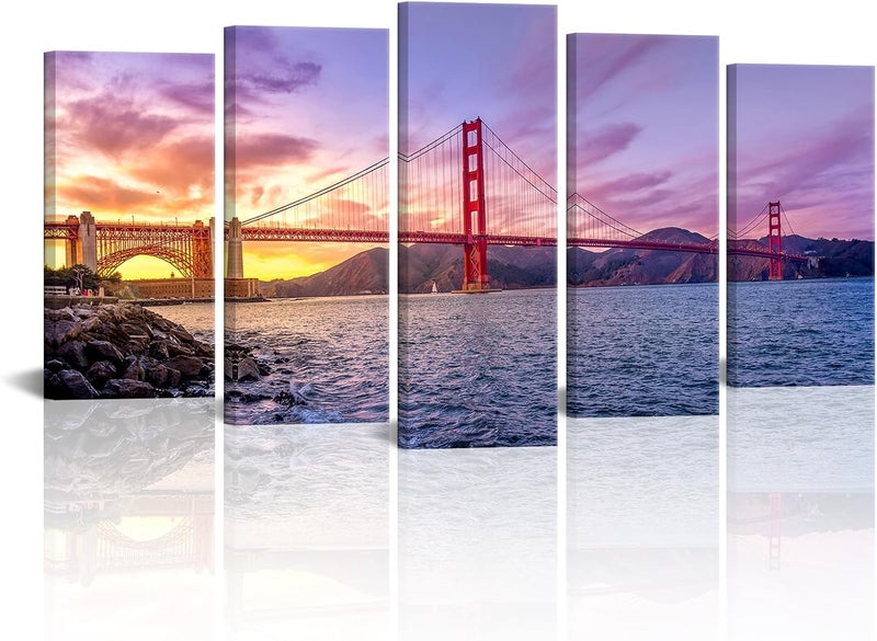 Kalormore 5 Piece Golden Gate Bridge Canvas Wall Art - Image 1