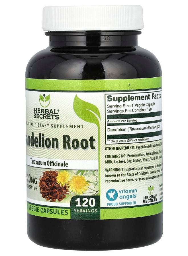 Herbal Secrets Dandelion Root 520 mg 120 Veggie Capsules - Image 2