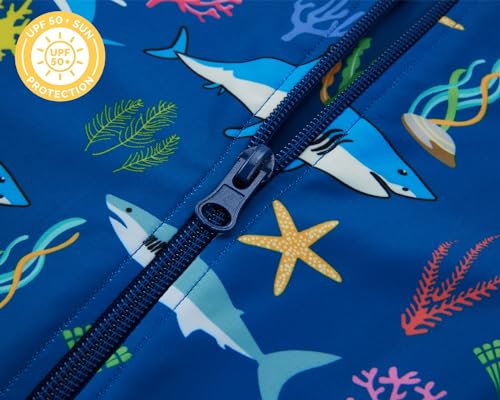 upandfast Baby Toddler Boys Rash Guard Zipper Swimsuit UPF 50+ One Piece Beach Swimwear Bathing Suits (Blue Shark, 12-18 Months) - Image 5