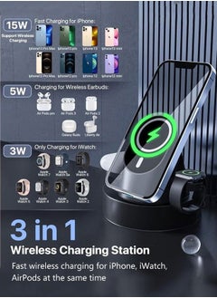 3-in-1 MagSafe Wireless Charging Station for iPhone/iWatch/AirPods:15W Foldable Fast Charge with Safety Features/LED Indicator,Intelligent Power Distribution,Magnetic Phone Stand with 360° Rotation - pzsku/Z5BC634BC49889B13385CZ/45/_/1714990712/06f51a8d-83e6-4d0d-834d-0443a5fee185