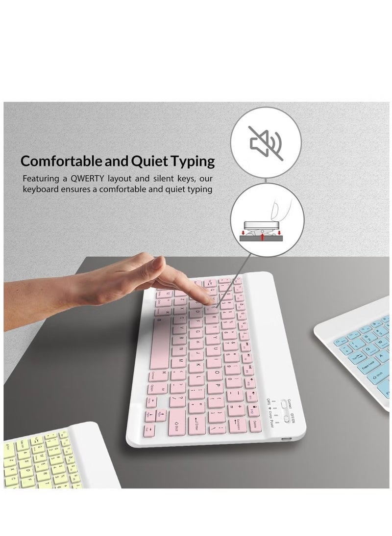 Set of Rechargeable Bluetooth Keyboard and Mouse - Portable Wireless Mouse/Keyboard Set - Android/iOS/Windows - Smart Phone/Tablet/PC - iPhone iPad Pro Air Mini, iPad OS/iOS (PINK) - Image 2