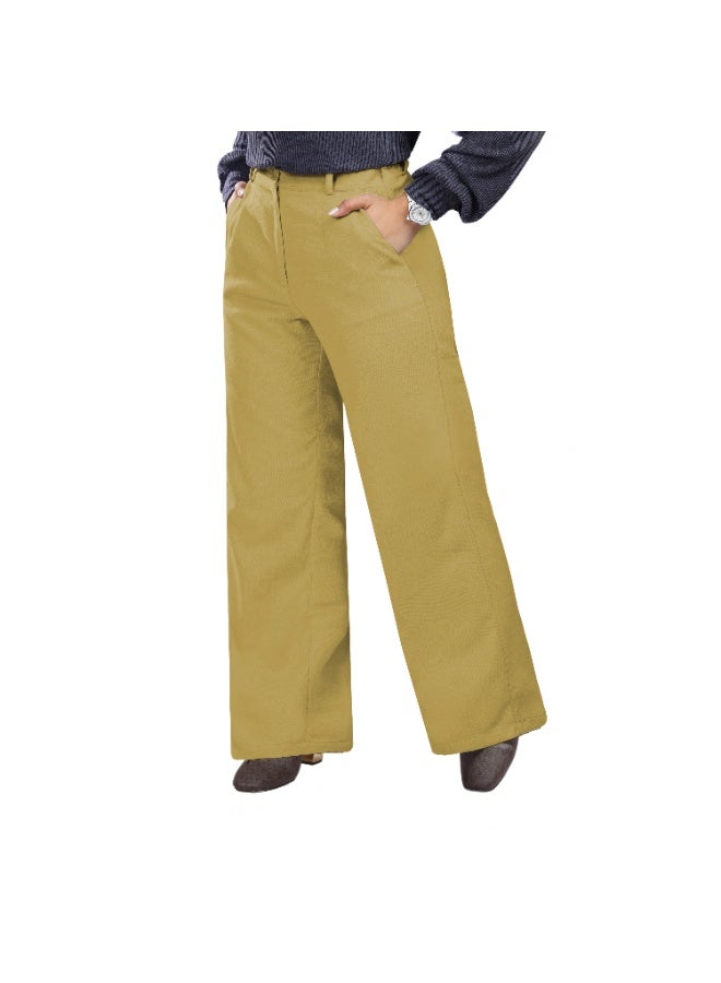 Smoky Egypt Wide Leg Solid Velvet Pants-Camel - Image 2