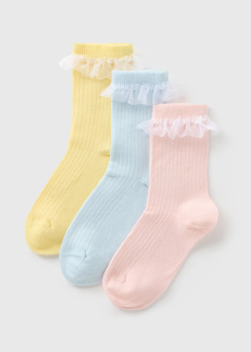 Matalan 3 Pack Girls Multicolour Frill Socks