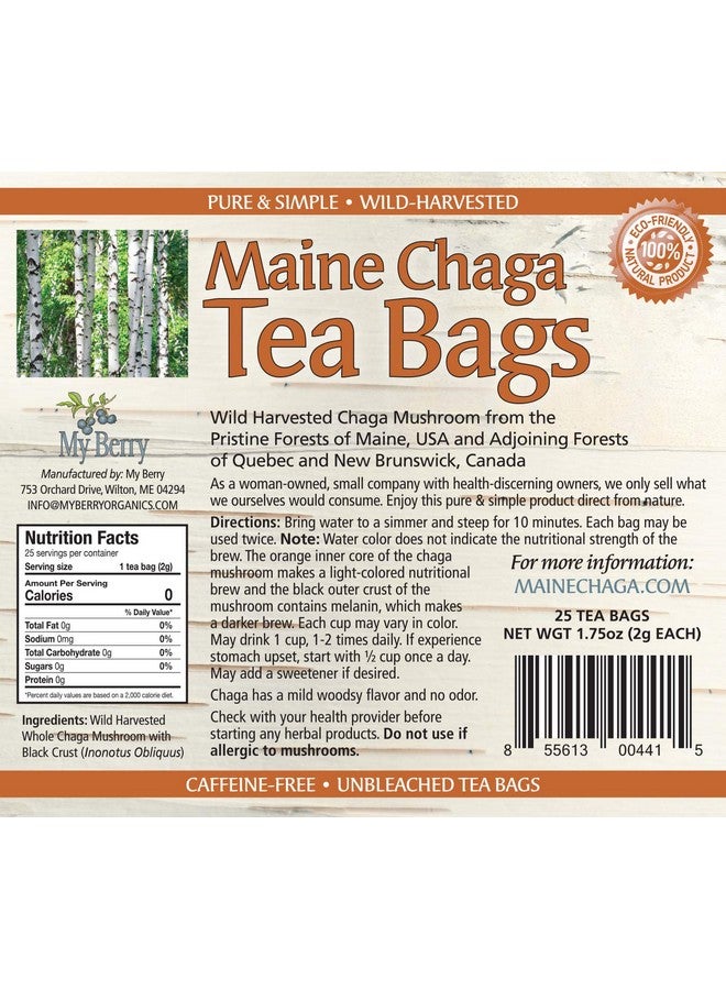 MY BERRY Maine Chaga Tea Bags, Pesticide Free, NOT Imported Chaga, 25 Bleach-Free Bags, USA & Canadian Grown - Image 3