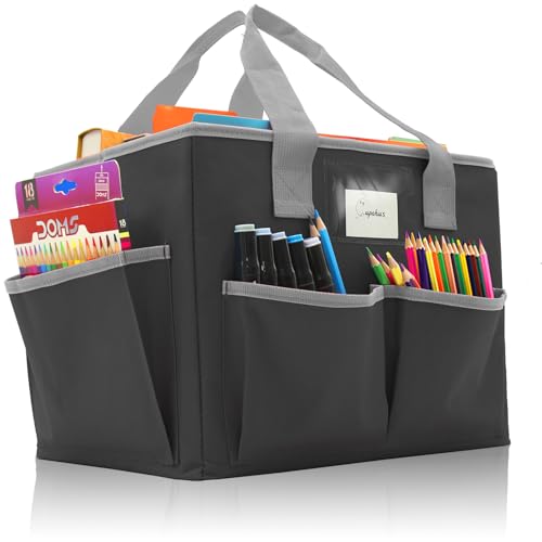 Cupohus Extra Large Art Organizer Craft Storage Tote Bag with Pockets and Hadles, Oxford Fabric Carrying Caddy for Teacher, Officer, Artist, Students, Traveler, and more – Black with Grey Edge - Image 1