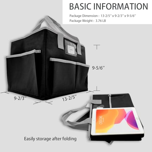 Cupohus Extra Large Art Organizer Craft Storage Tote Bag with Pockets and Hadles, Oxford Fabric Carrying Caddy for Teacher, Officer, Artist, Students, Traveler, and more – Black with Grey Edge - Image 4