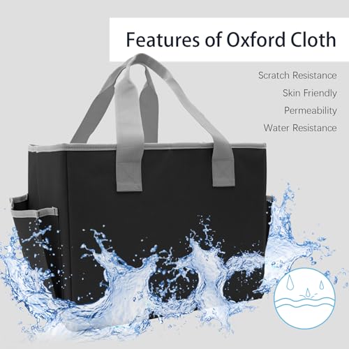 Cupohus Extra Large Art Organizer Craft Storage Tote Bag with Pockets and Hadles, Oxford Fabric Carrying Caddy for Teacher, Officer, Artist, Students, Traveler, and more – Black with Grey Edge - Image 3