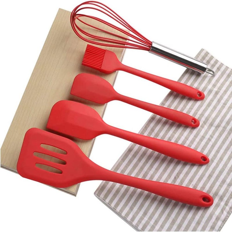 we3 Kitchen Utensil Set 5pcs Heat Resistant Silicone Cooking Nonstick Gadget Cookware with Hanging Hole for Cooking Baking and MixingRed - Image 3