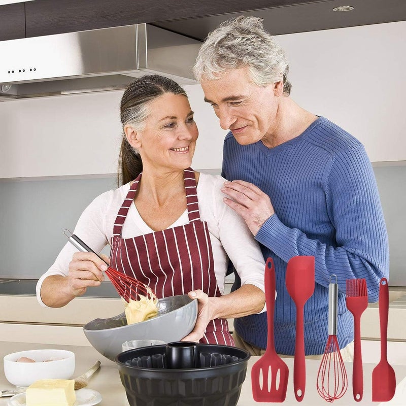 we3 Kitchen Utensil Set 5pcs Heat Resistant Silicone Cooking Nonstick Gadget Cookware with Hanging Hole for Cooking Baking and MixingRed - Image 5