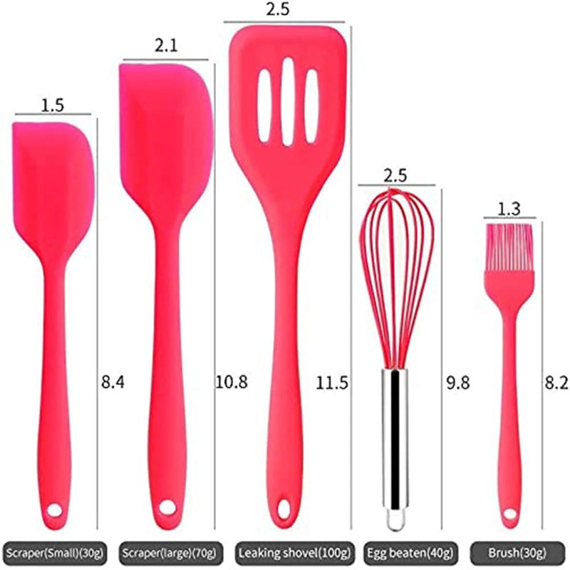 we3 Kitchen Utensil Set 5pcs Heat Resistant Silicone Cooking Nonstick Gadget Cookware with Hanging Hole for Cooking Baking and MixingRed - Image 2