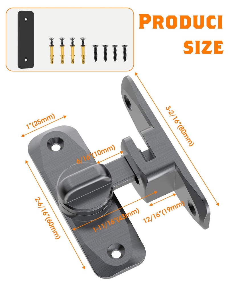 YogePote 90/180 Degree Barn Door Lock  Small Flip Gate Latches Hardware  Door Security Sliding Door Latch Lock Fo Cabinets  Barn Door  Bathroom  Gardenr Doors (Grey-2Pcs) - Image 4