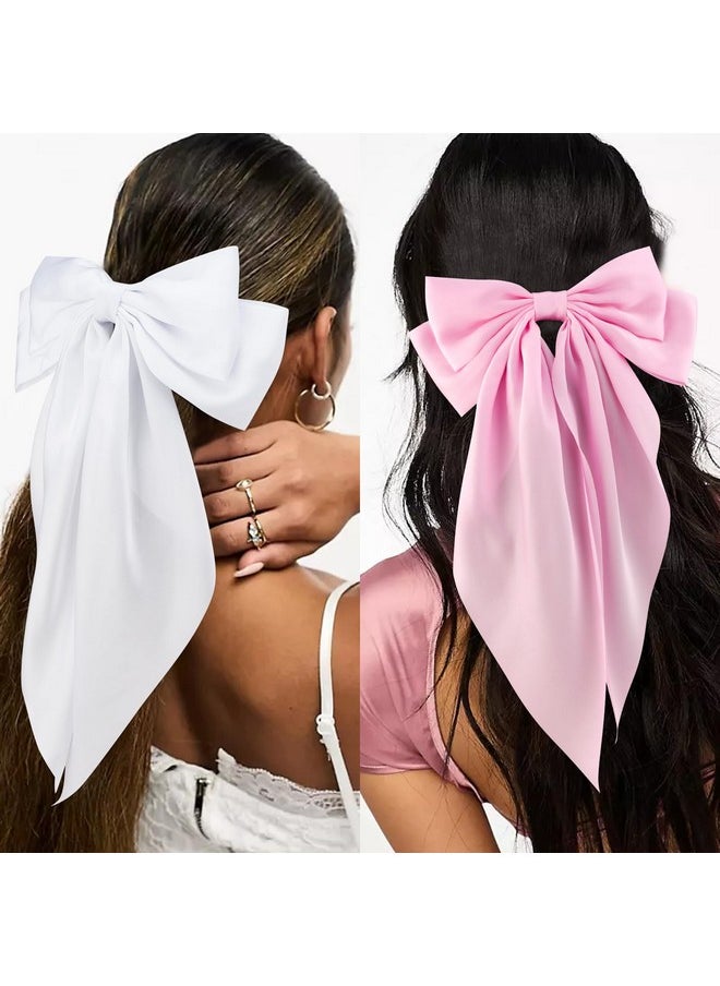 Velscrun VELSCRUN Women & Girls 4-Piece Silky & Satin Hair Bows - Black, White, Pink, Blue - Large Coquette & Oversized Hair Barrettes & Accessories  - Image 3