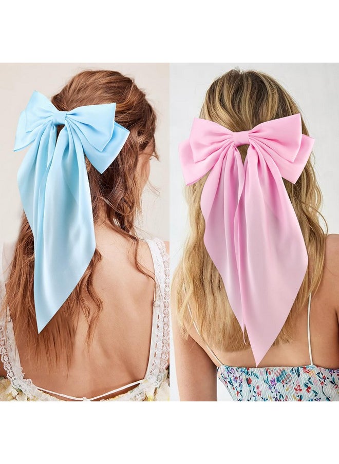 Velscrun VELSCRUN Women & Girls 4-Piece Silky & Satin Hair Bows - Black, White, Pink, Blue - Large Coquette & Oversized Hair Barrettes & Accessories  - Image 2