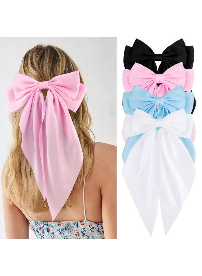 Velscrun VELSCRUN Women & Girls 4-Piece Silky & Satin Hair Bows - Black, White, Pink, Blue - Large Coquette & Oversized Hair Barrettes & Accessories  - Image 1