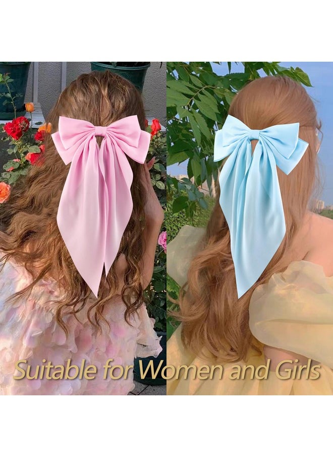 Velscrun VELSCRUN Women & Girls 4-Piece Silky & Satin Hair Bows - Black, White, Pink, Blue - Large Coquette & Oversized Hair Barrettes & Accessories  - Image 4