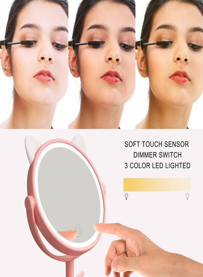 Nonebranded Vanity Mirror with Lights & Desk Mirror Lights Touch-Screen Light Control Portable High Definition Cosmetic Lighted Up Mirror with USB Port in 360 Degree Rotation(Pink) - Image 3