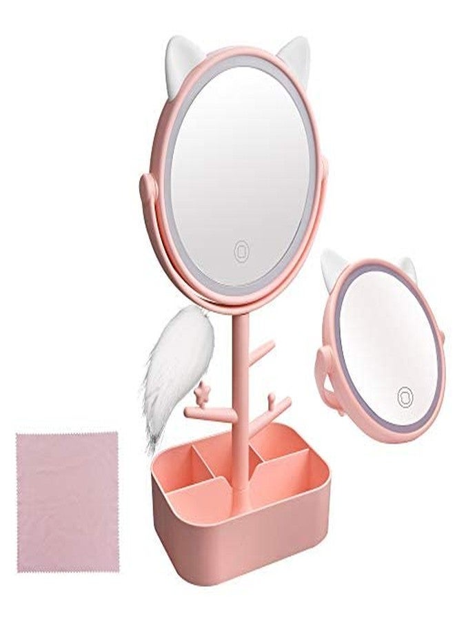 Nonebranded Vanity Mirror with Lights & Desk Mirror Lights Touch-Screen Light Control Portable High Definition Cosmetic Lighted Up Mirror with USB Port in 360 Degree Rotation(Pink) - Image 1