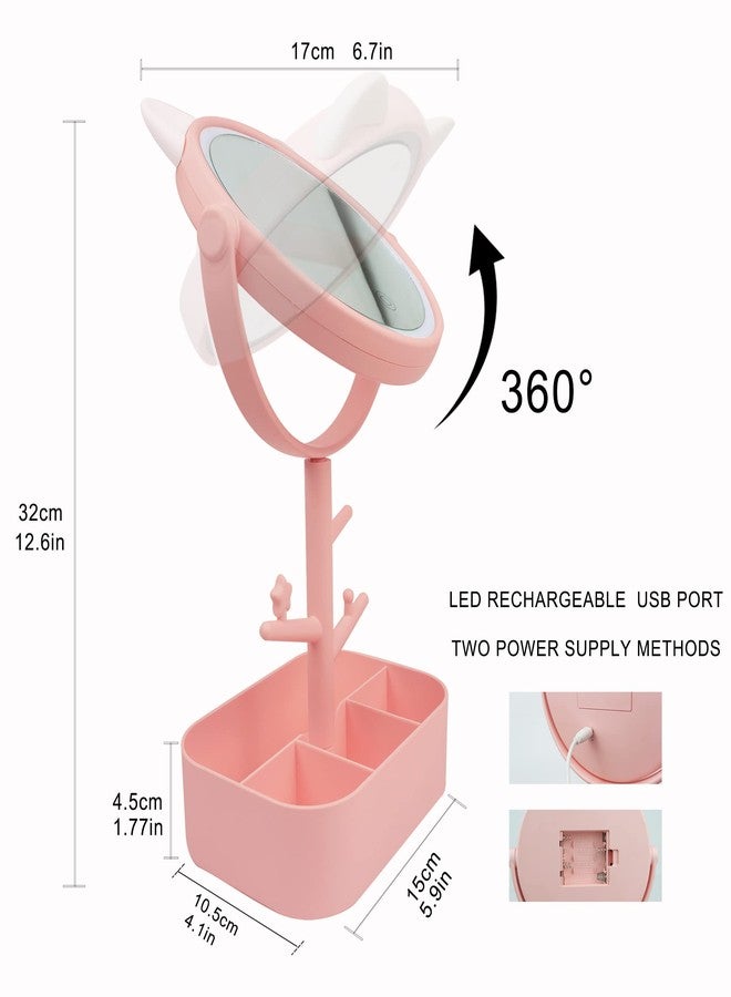Nonebranded Vanity Mirror with Lights & Desk Mirror Lights Touch-Screen Light Control Portable High Definition Cosmetic Lighted Up Mirror with USB Port in 360 Degree Rotation(Pink) - Image 4