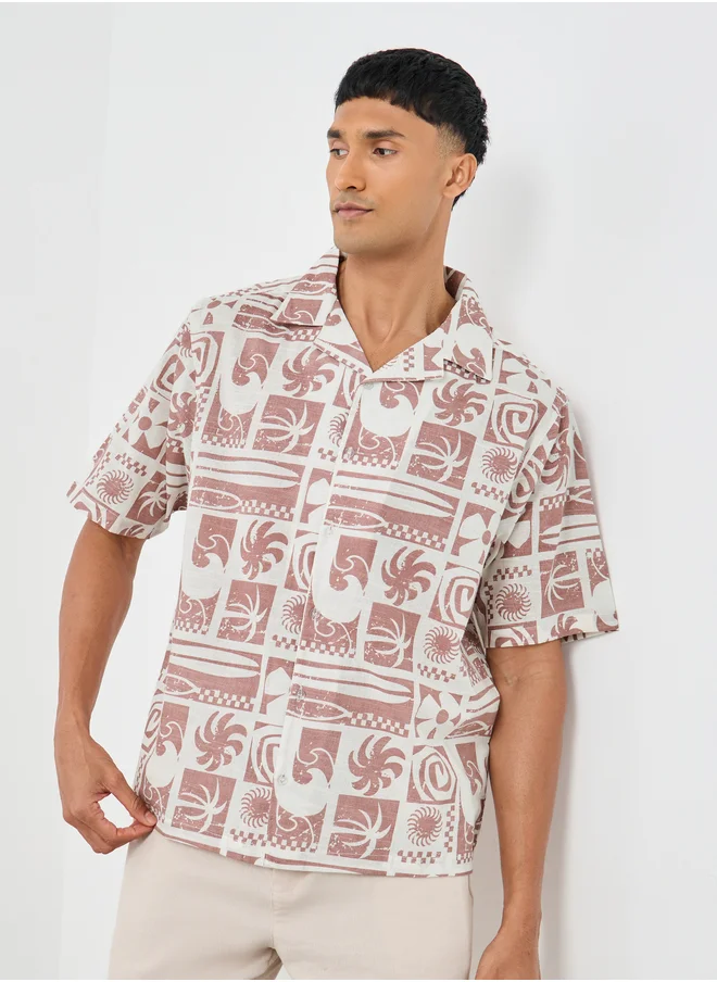 Styli Styli All-Over Print Resort Collar Relaxed Fit Shirt