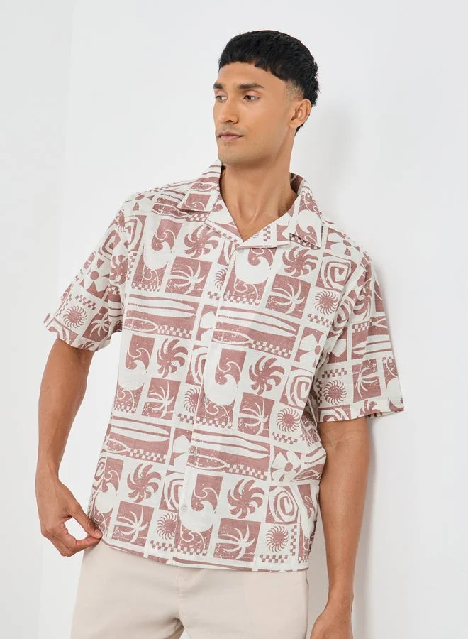 All-Over Print Resort Collar Relaxed Fit Shirt