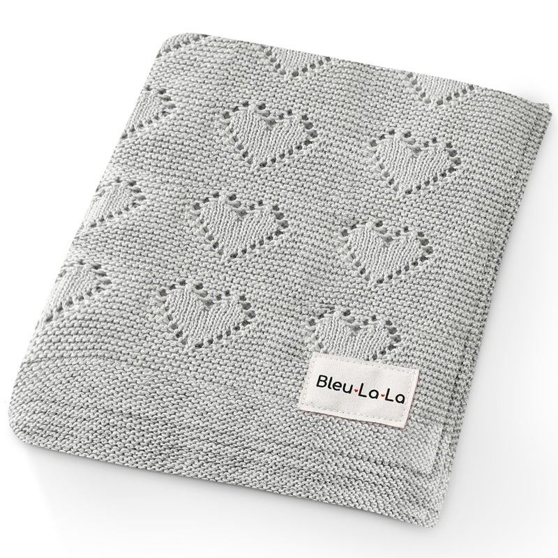 Bleu La La 100 Cotton Unisex Knit Swaddle Baby Blanket for Girls and Boys  Soft Warm Cozy Swaddler Receiving Cuddle Stroller Crib Heart Blanket for Newborns Infants Toddlers Grey 02 Years