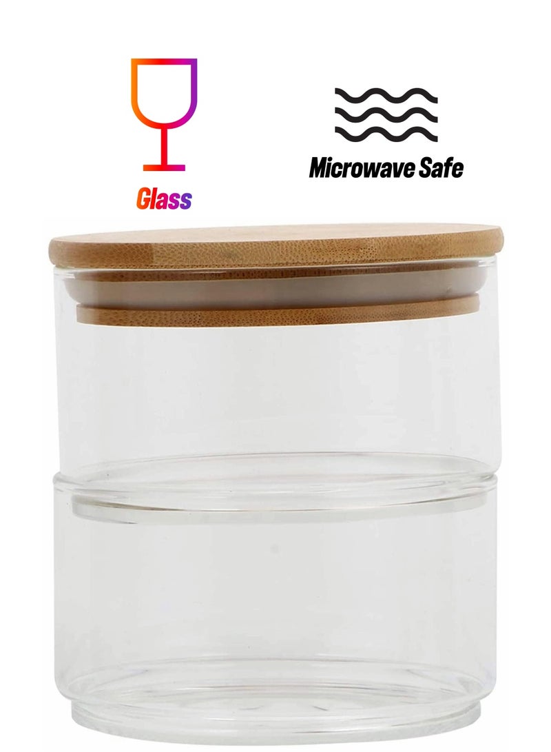 SYOSI Airtight Glass Storage Jars With Lids 2-tier Stackable Food Canisters Containers Salad Fruit Cooking Bowl For Home Kitchen, Nut, Pasta Powder, Spice, Tea, Coffee Beans, Candy  - Image 1