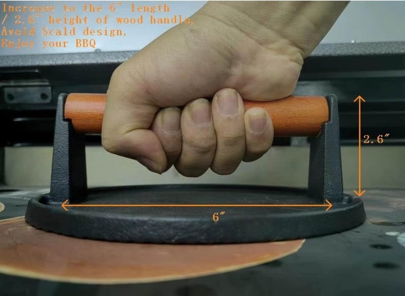 Firsgrill أدوات ضغط الشواء من الحديد الزهر مع مقبض خشبي (مدور مع قاع مسطح) - Image 3